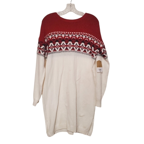 There Abouts Womens Red  and White Fair Isle Long Sweater Dress Size XL - Picture 1 of 5